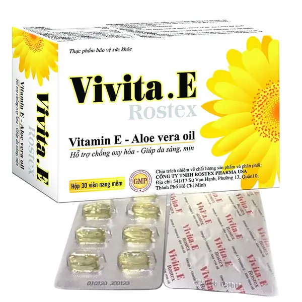 Vivita.E Rostex, hỗ trợ bảo vệ và hạn chế lão hóa da, giúp da sáng mịn (Hộp 3 vỉ x 10 viên)